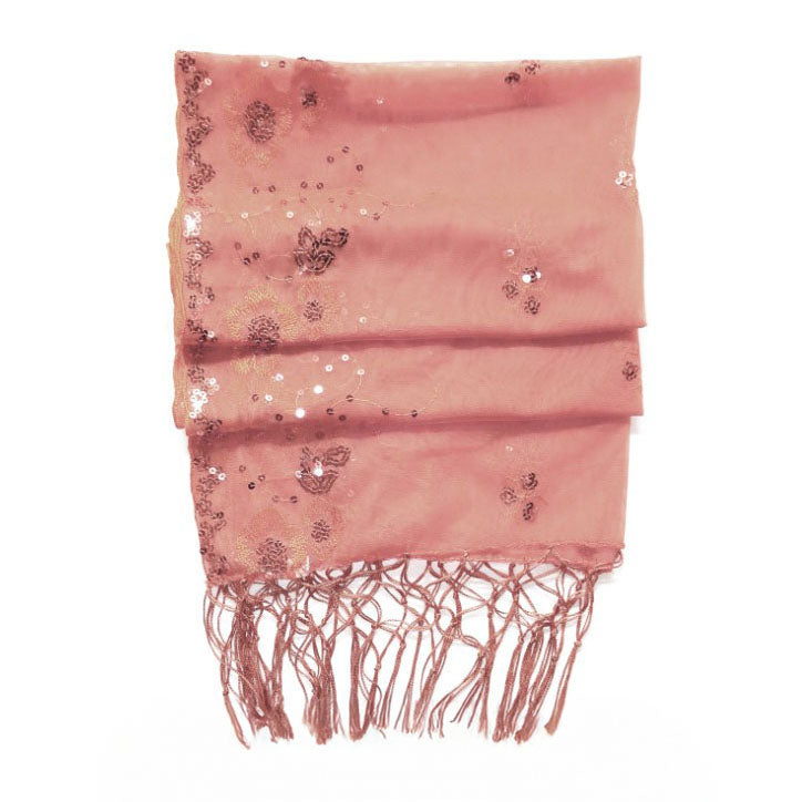 Sequin Chiffon Mesh See-Through Shawl Scarf Cover-Up Wrap