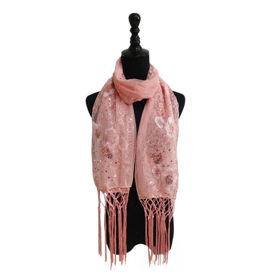Sequin Chiffon Mesh See-Through Shawl Scarf Cover-Up Wrap