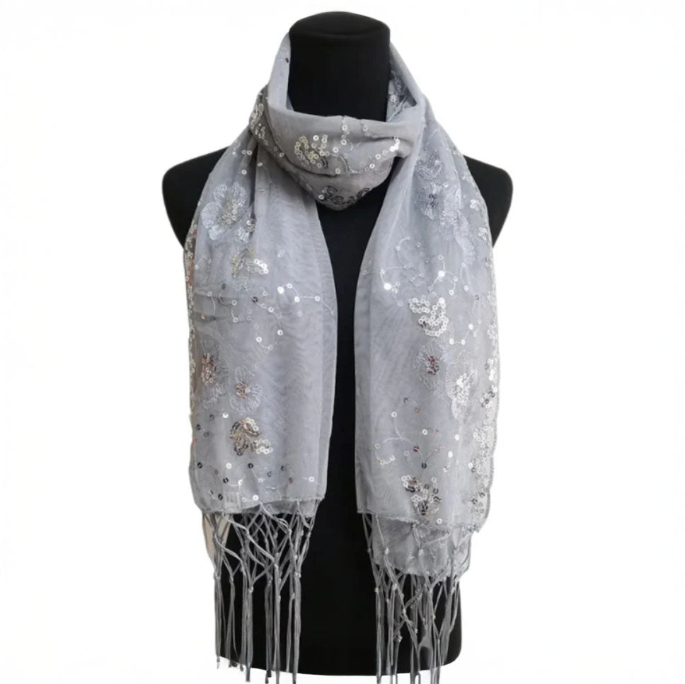 Sequin Chiffon Mesh See-Through Shawl Scarf Cover-Up Wrap