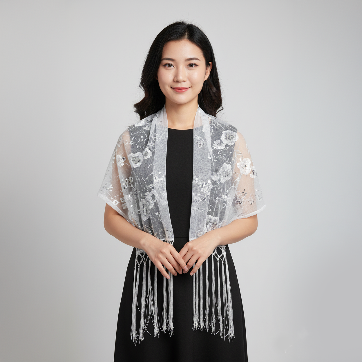 Sequin Chiffon Mesh See-Through Shawl Scarf Cover-Up Wrap