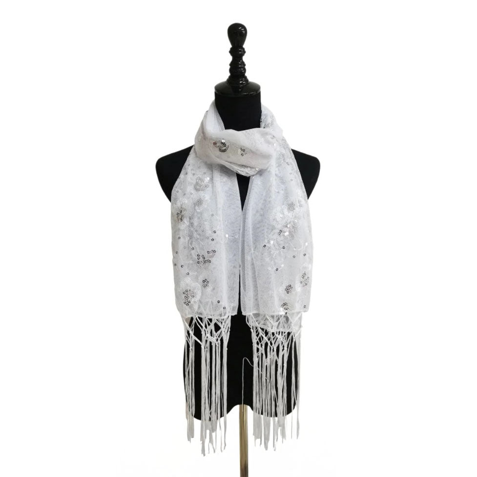 Sequin Chiffon Mesh See-Through Shawl Scarf Cover-Up Wrap