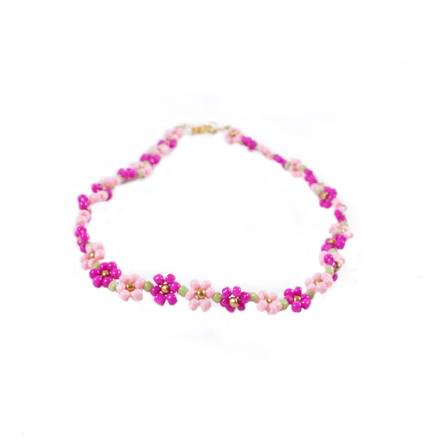 Beaded Flower Necklace - PINK FIELD – Bjoyoux