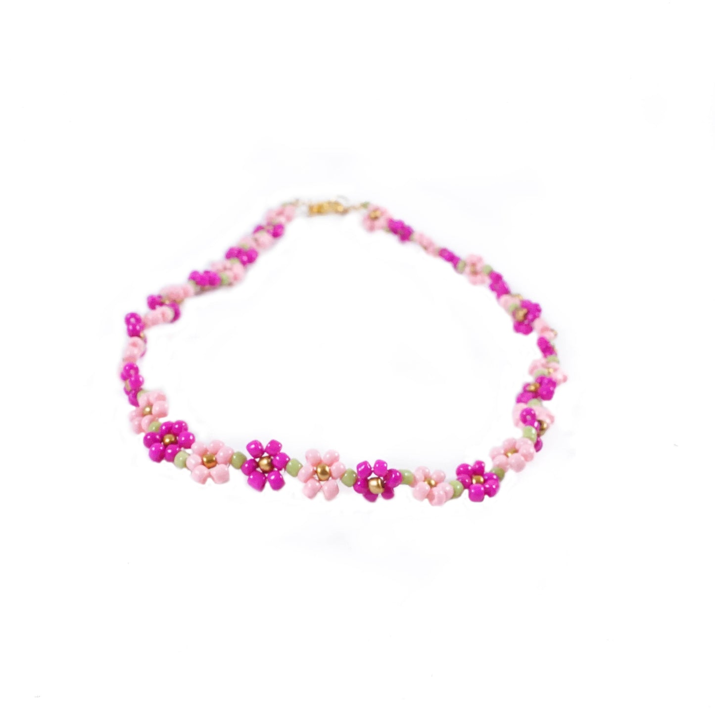 Beaded Flower Necklace - PINK FIELD