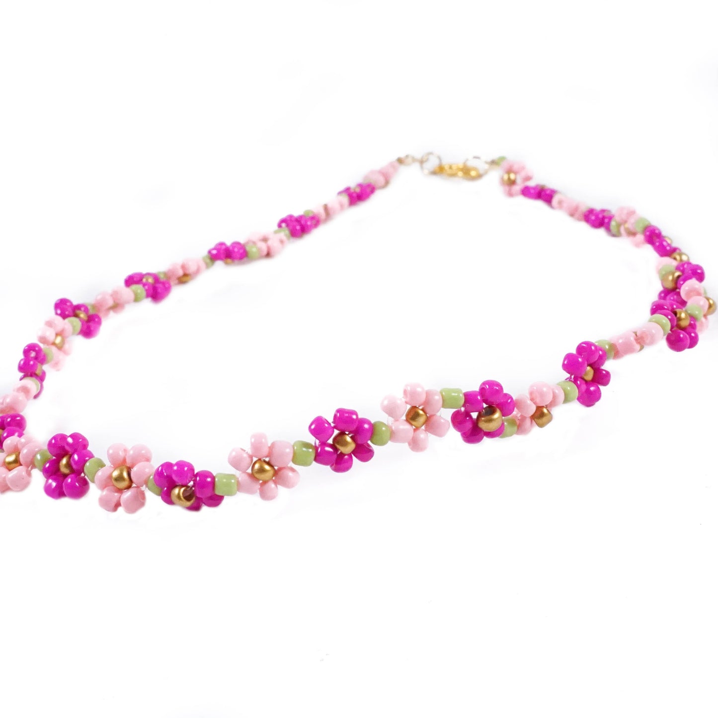 Beaded Flower Necklace - PINK FIELD