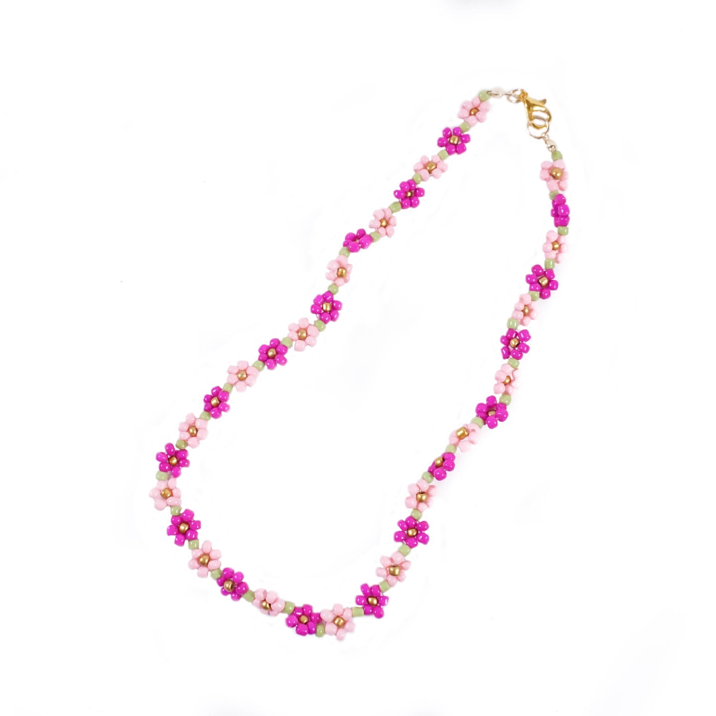 Beaded Flower Necklace - PINK FIELD