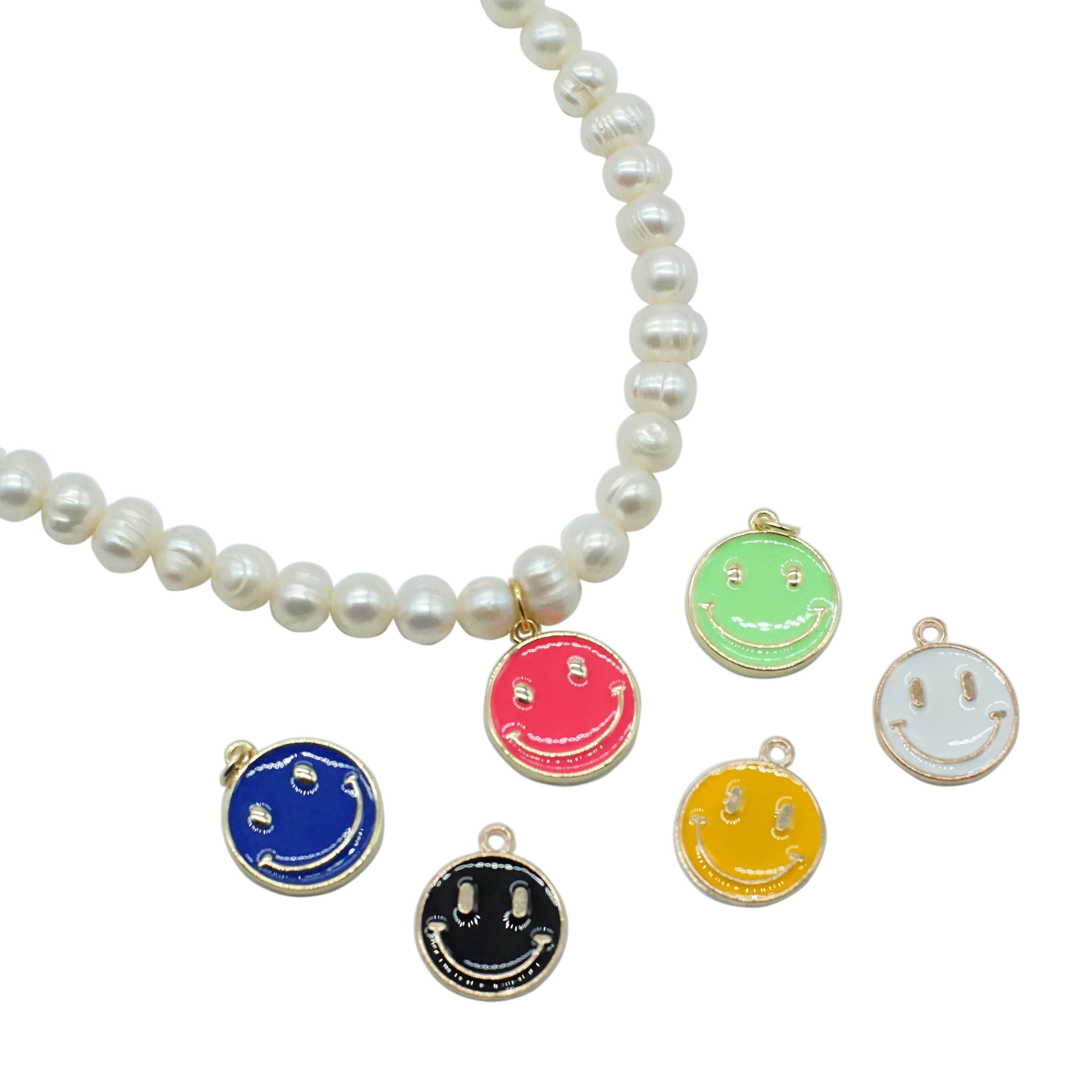 Ash Smiley Face Pearl Chain Link Necklace